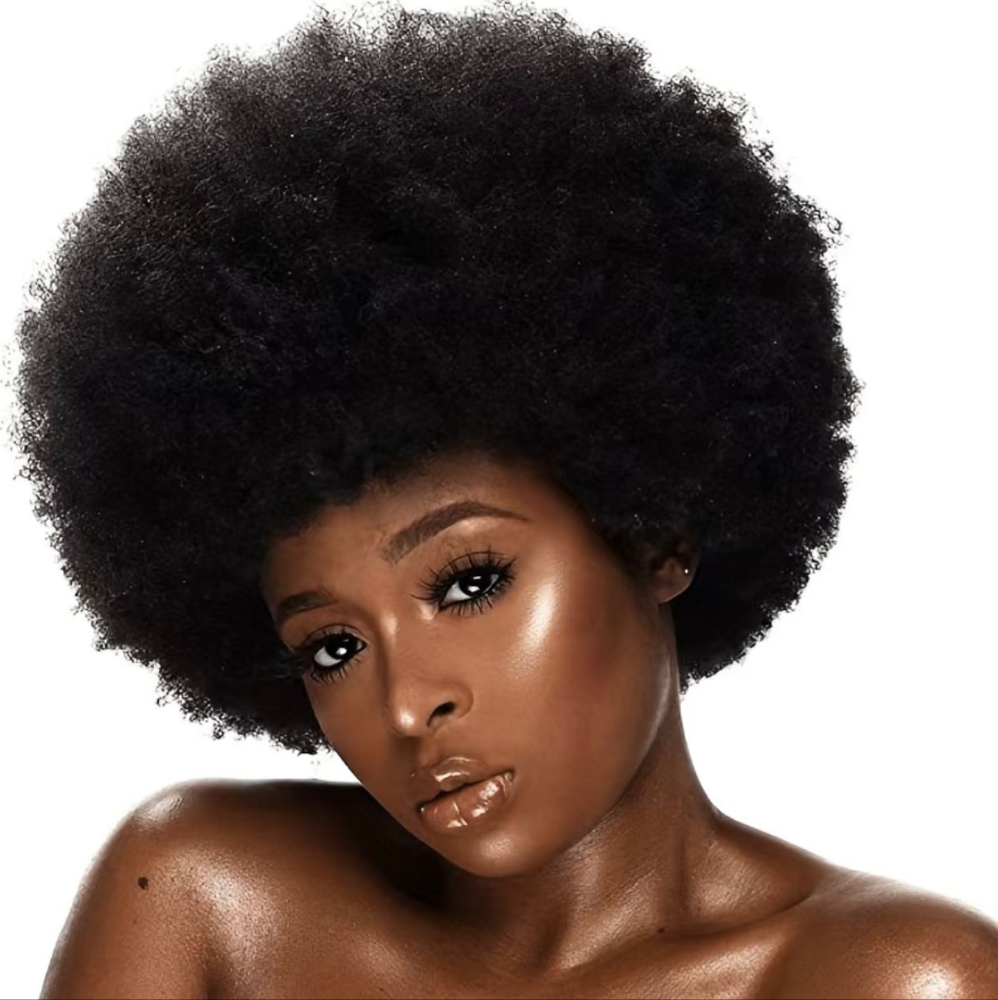 Natural Brazilian Human Hair Afro Kinky Curly Wig with Bangs